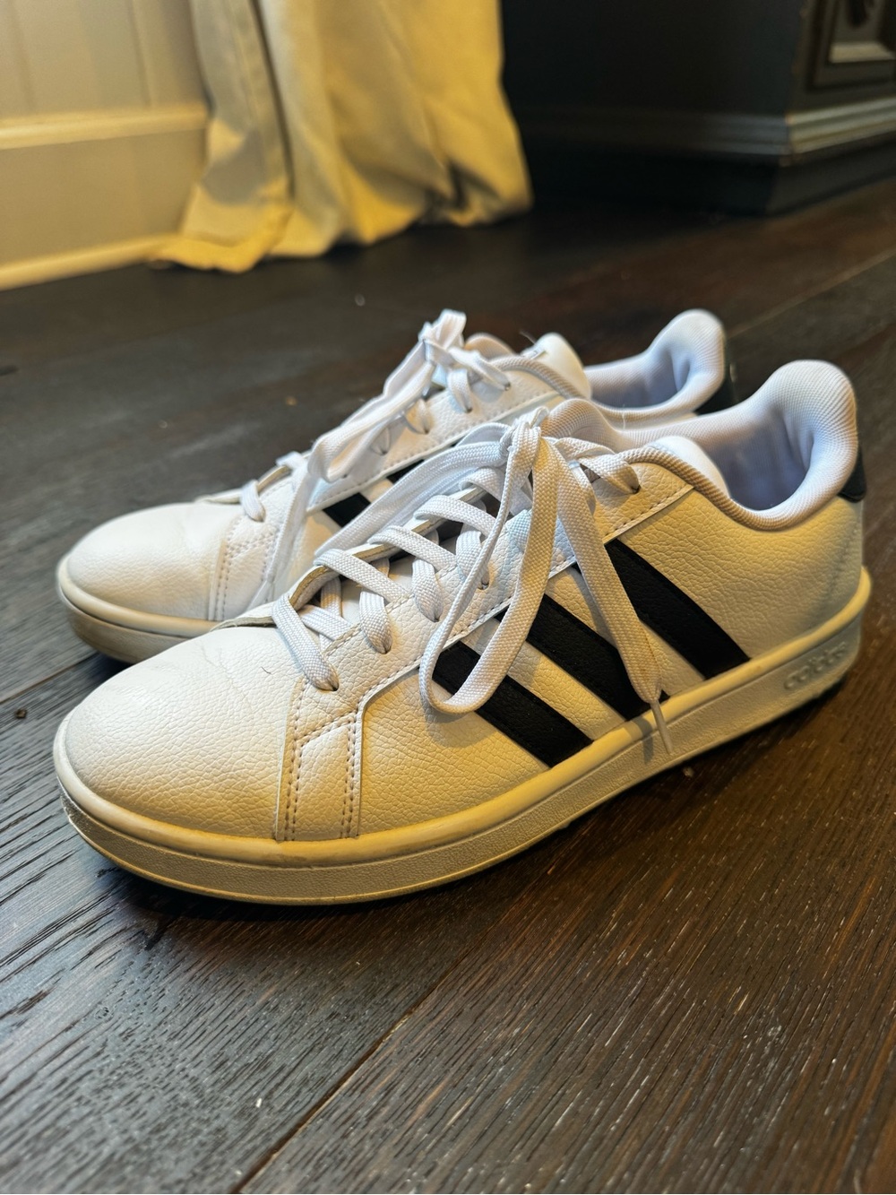adidas White Sneakers with Black Stripes